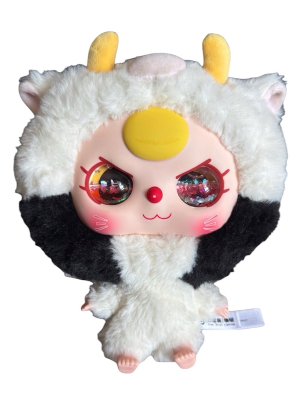 Baby Three Big Head Baby Zipper Bag Plush Cow Rare Glitter Shaker Eyes